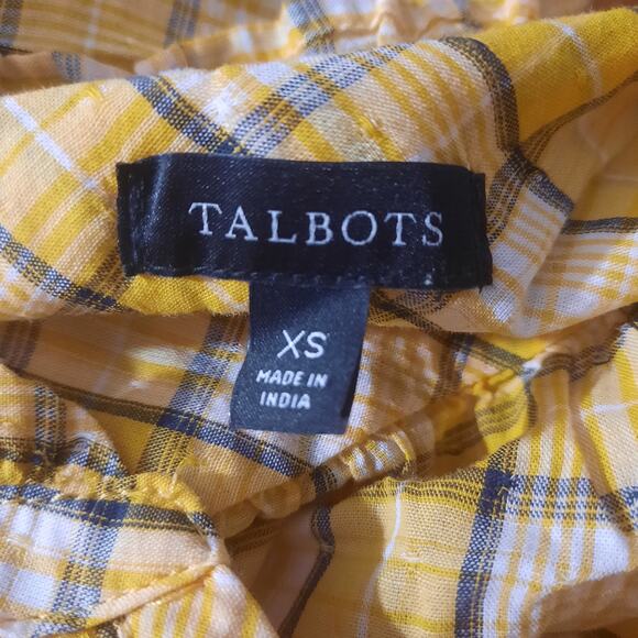 Talbots Womens Yellow Plaid Ruffle Trim Popover Blouse Size XS - Picture 3 of 5